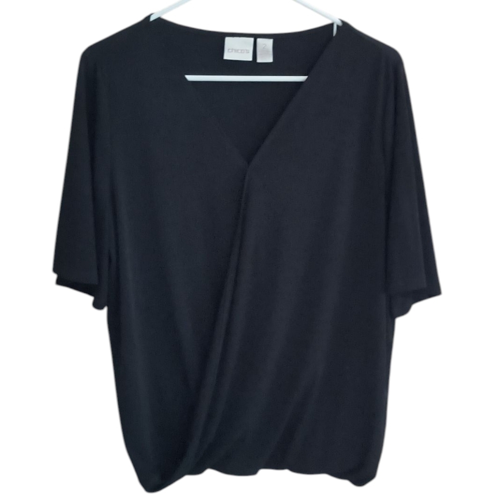 Chicos Semi Sheer Mock-Neck V-Neck Blouse Size 2(US L)